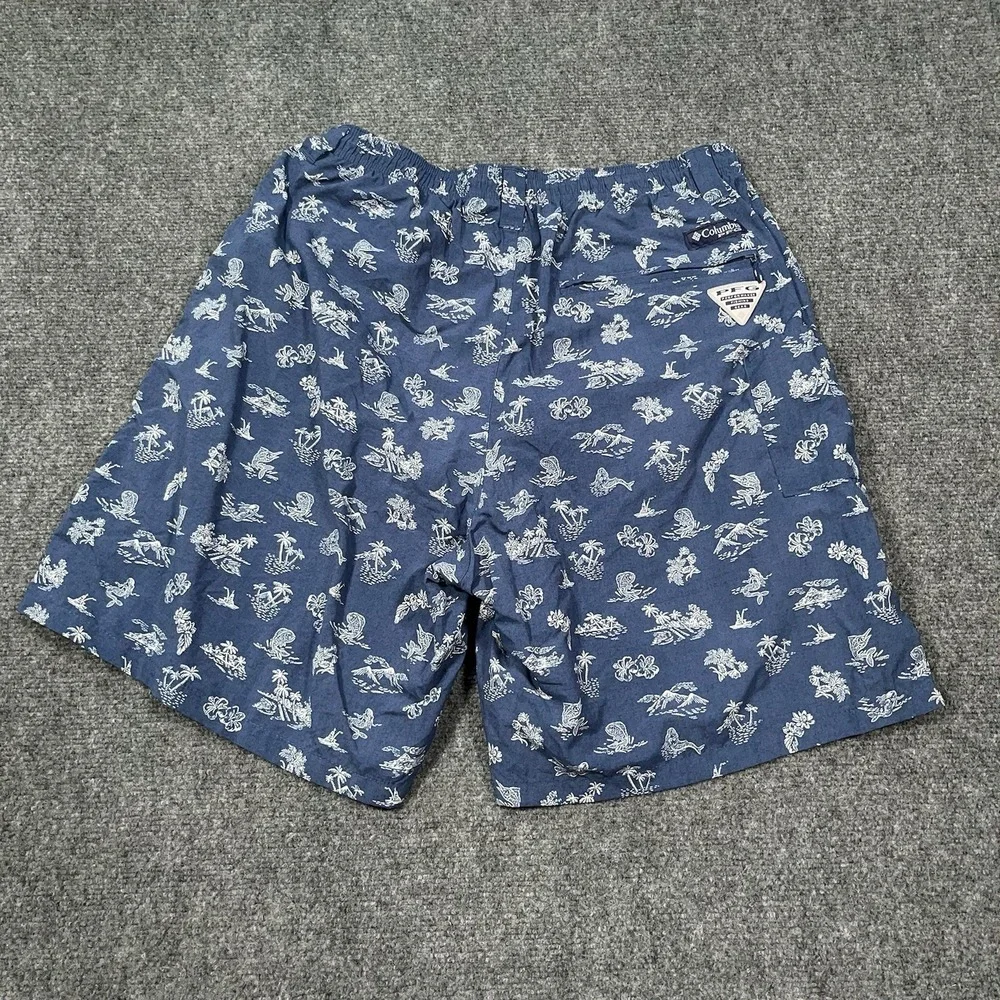 Columbia Swim Shorts Men M Omni Shade PFG Fish AOP Print Mesh Trunk Lined Pocket
